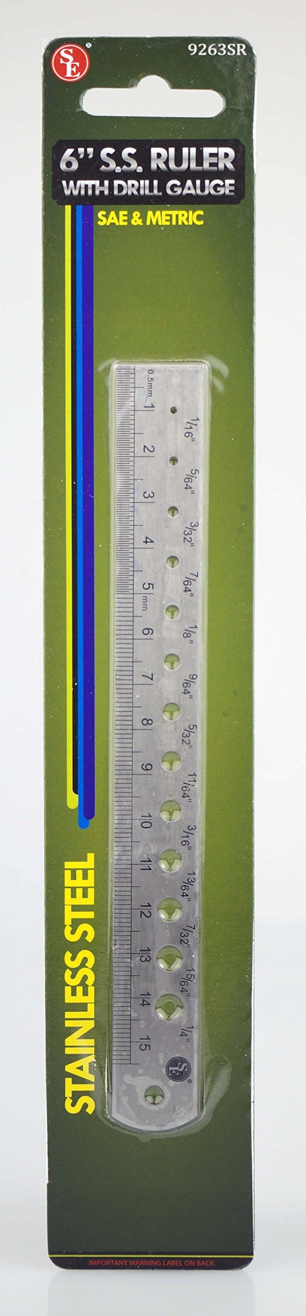 SE 6” Stainless Steel Ruler in SAE and Metric with Drill Gauge - 9263SR