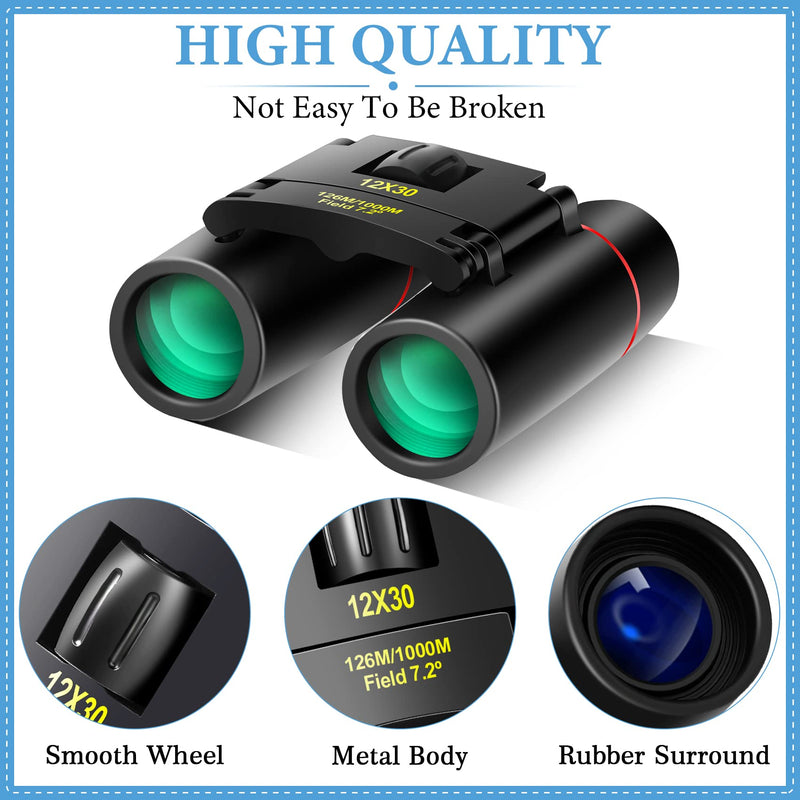 [AUSTRALIA] - WRNRN 12X30 Small Binoculars for Adults Kids, Large Eyepiece Compact Binocular with Clear Vision, Lightweight Mini Binoculars for Travel Opera Theater Hiking Bird Watching Football 
