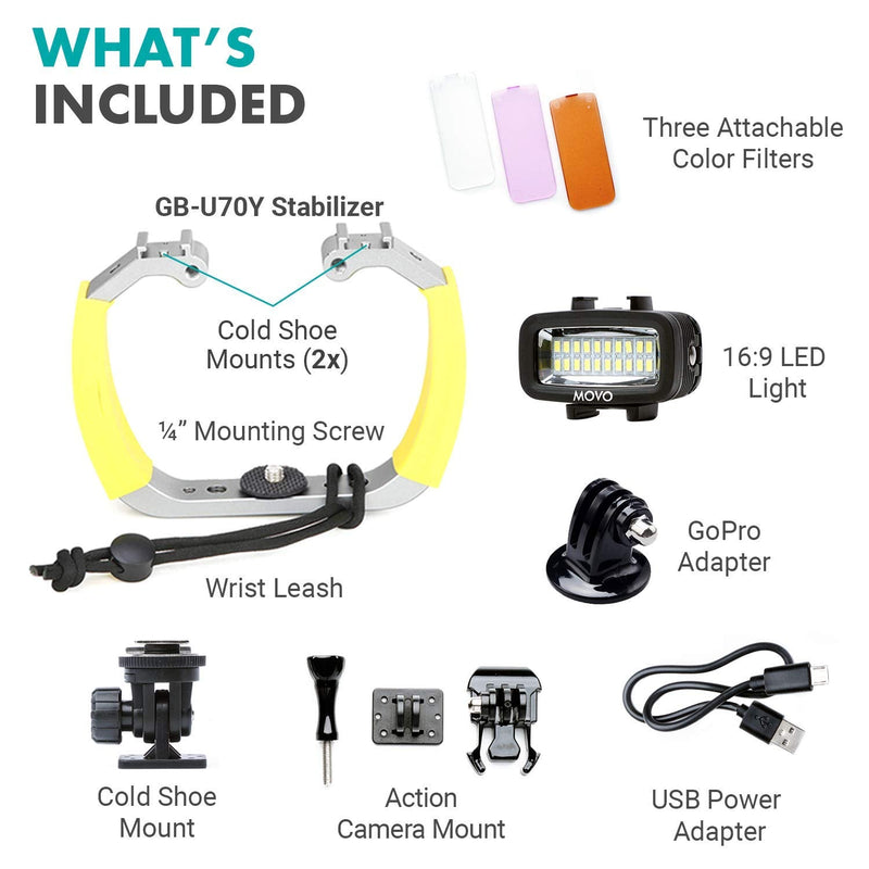 Movo Diving Rig Bundle with Waterproof LED Light - Compatible with GoPro HERO3, HERO4, HERO5, HERO6, HERO7, HERO8, and DJI Osmo Action Cam - Scuba Accessories for Underwater Camera