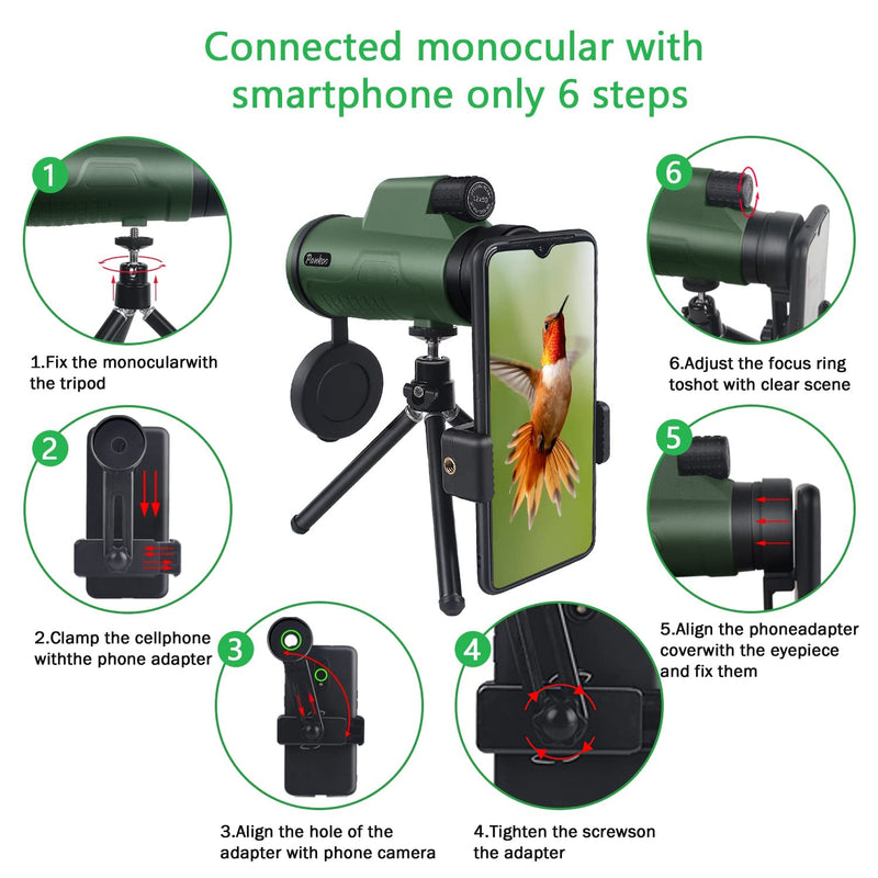 Pankoo 12X50 Monoculars for Adults High Power Monocular Telescope for Wildlife Bird Watching Hunting Camping Travel Secenery with Smartphone Holder & Tripod