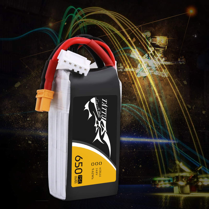 Tattu 14.8V 75C 4S 650mAh LiPo Battery Pack with XT30 Plug for 90 to150mm Size FPV Quadcopters