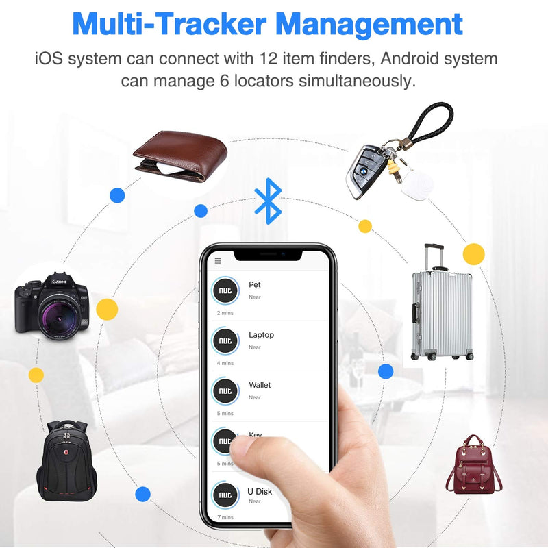 NUT Key Finder, Phone Finder Item Tracker with Bluetooth for Android/iOS, Anti-Lost Alarm Item Finder Locator for Keys, Backpack, Phone, Wallet, Item Tracker Device with One Touch Find- New Version