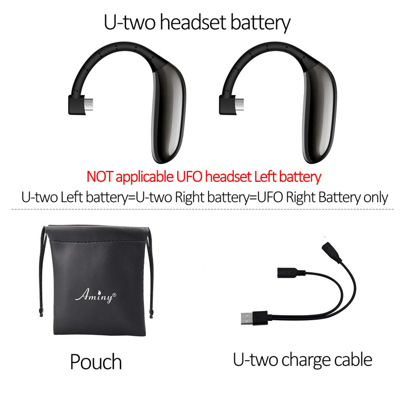 AMINY U-two Bluetooth Headset Battery, 2pcs U-two Battery+ Charge Cables+Pouch, AMINY U-two Headset Accessories