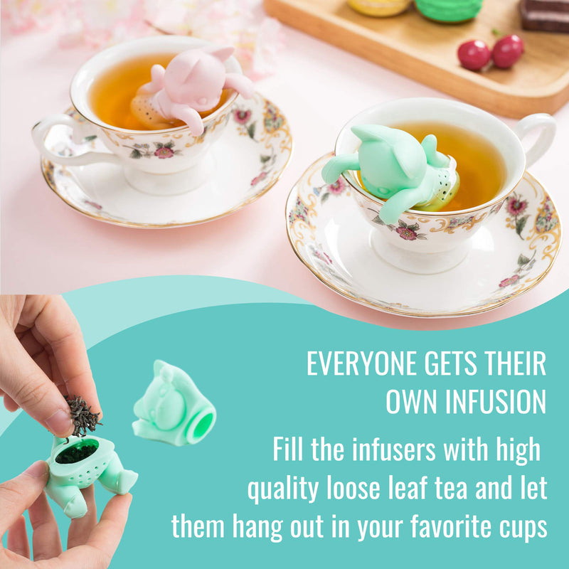 Tea Infuser Set for Loose Leaf Tea - Cute Cat-shaped Tea Strainers for Enjoyable Tea Times with Friends - Set of 2 - Pink and Mint Green