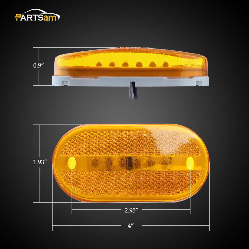 Partsam 2Pcs Amber 4 Inch LED Trailer Side Marker and Clearance Lights Lamps 6 Diodes with Reflex Lens Surface Mount, Reflective 2x4 Rectangular Rectangle Led Marker Lights Front Rear Truck RV Camper