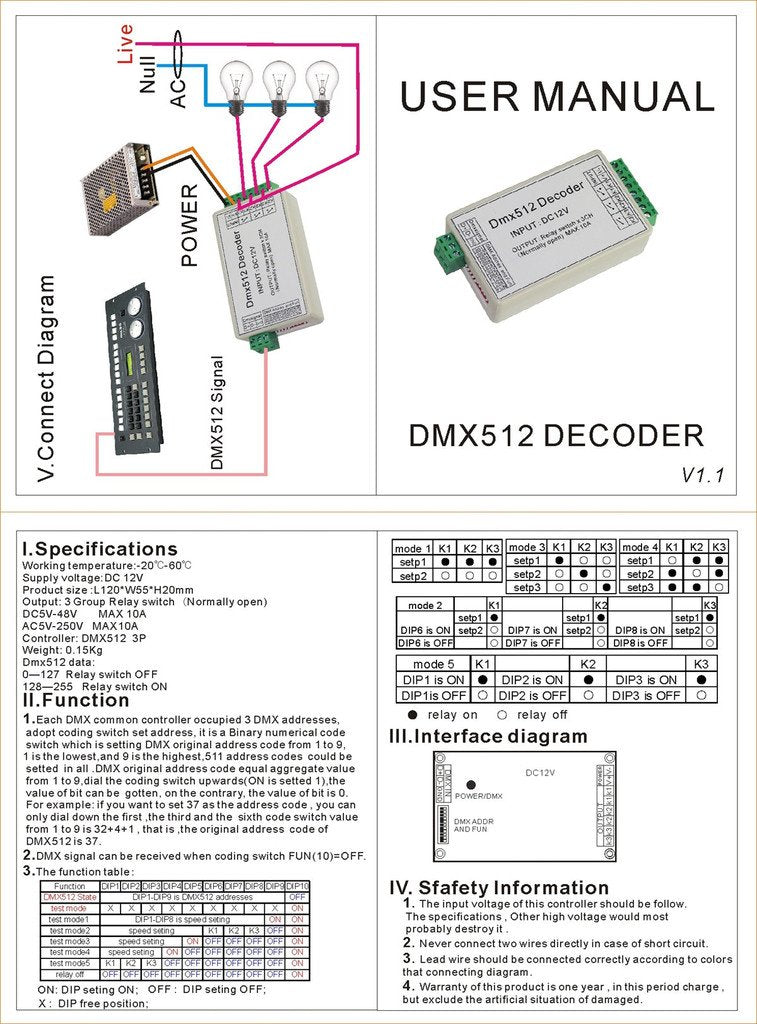 3 Channel 5A DMX512 Decoder Controller Relay Switch Kit DIY Converter DMX Dimmer Relay With Protective Shell