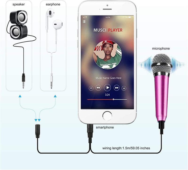 Mini Portable Vocal Microphone for Mobile Phone, Computer, Tablet, Recording Chat and Singing(Rose Pink) Rose purple