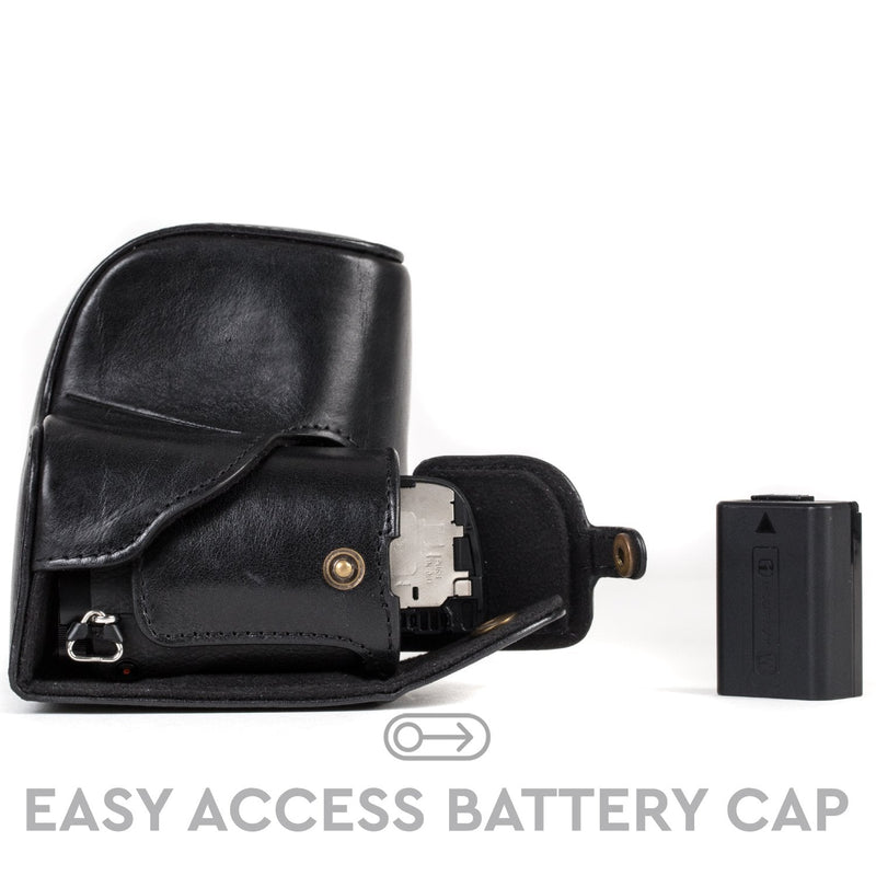 MegaGear Ever Ready Genuine Leather Camera Case and Bag for Sony Alpha A6300, A6000 (16-50 mm) (Black) Black