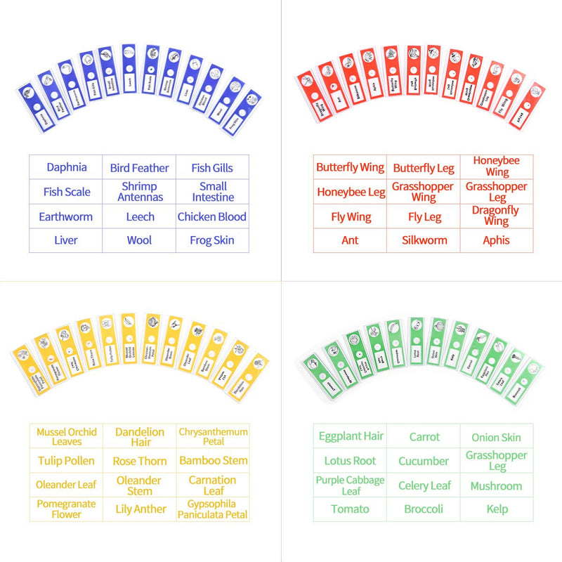 Plastic Prepared Microscope Slides for Kids, Cainda 48pcs Animals Insects Plants Flowers Sample Microscope Slides with Specimens for Students Adult Biology Science Programs