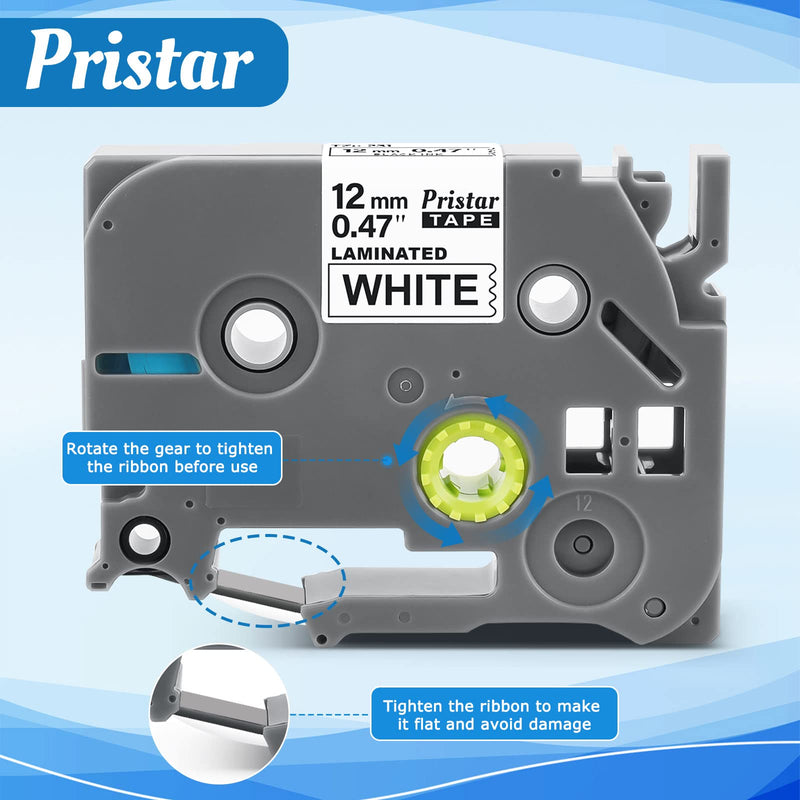 Compatible Label Tape for Brother TZe-231 Tape 12mm 0.47 Laminated White Tz231 Tz-231 TZe231 Tz Tape for Brother P-Touch 2040 D210 H100 D410 D400 D220, 5-Pack, by Pristar