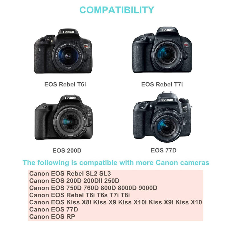 Kimaru ACK-E18 DR-E18 DC Coupler LP-E17 Dummy Battery AC Power Adapter Kit for Canon EOS Rebel SL2 SL3 T6i T6S T7i T8i 200D 200D II 250D 750D 760D 800D 77D 8000D Kiss X8i X9i X10 Cameras.