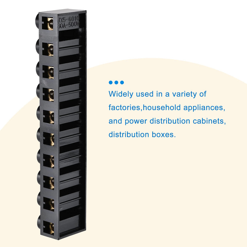 MECCANIXITY Terminal Block 500V 60A Dual Row 10 Positions Screw Electric Barrier Strip