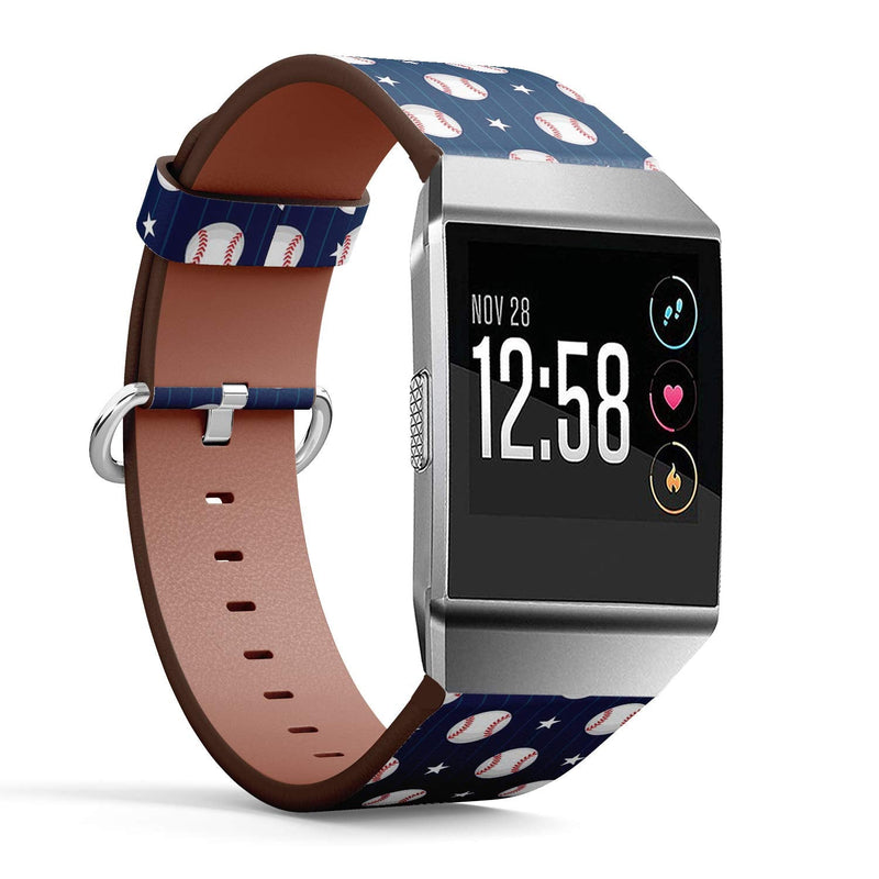 Compatible with Fitbit Ionic Leather Watch Wrist Band Strap Bracelet with Stainless Steel Clasp and Adapters (Baseball Sport)