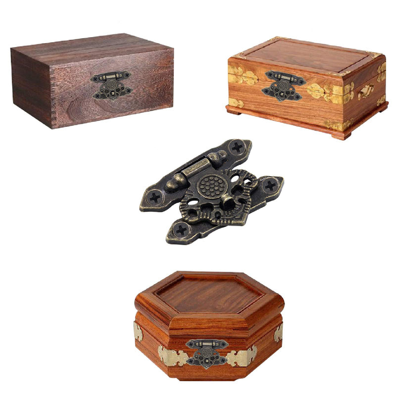 HOWDIA 12 PCS Antique Box Bronze Hasp Lock Decorative Hinges Box Latch Box Clasp for Wood Boxes Jewelry Antique Trinket Box