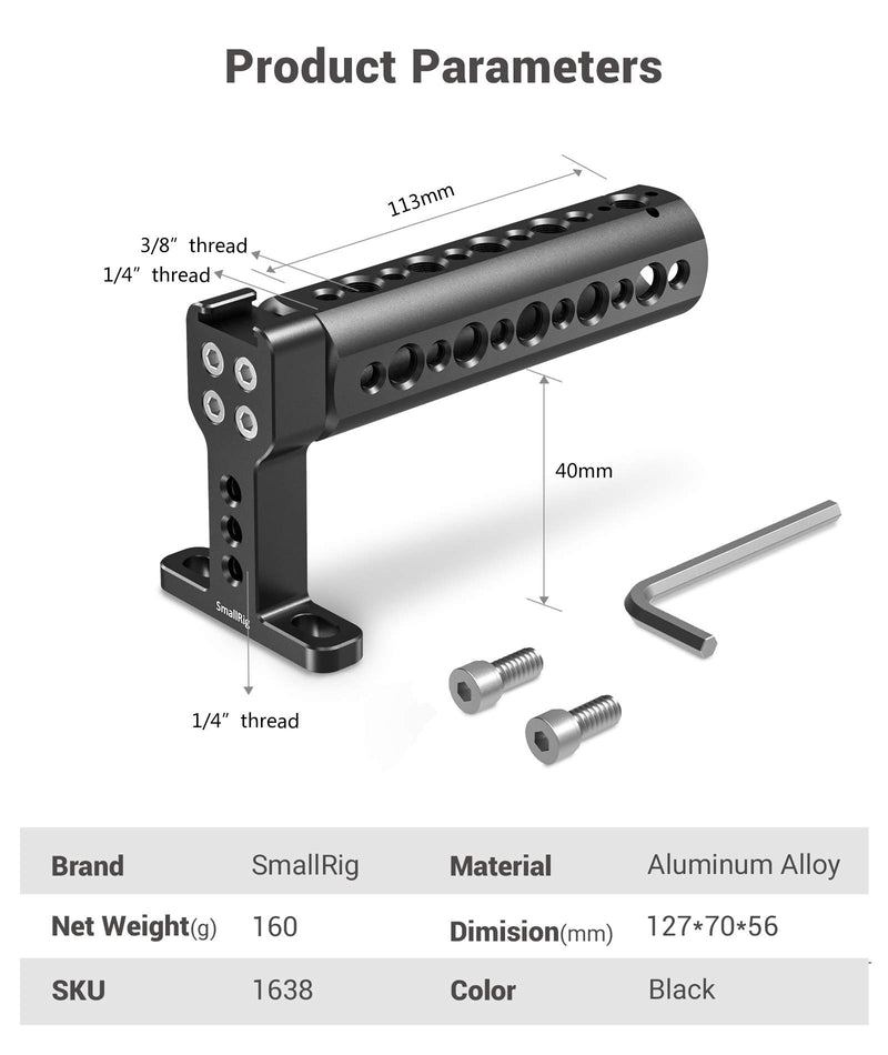 SmallRig Camera Top Handle Cheese Handle Grip with Built-in Shoe Mount for Camera Rig, Camera Cage 1638B