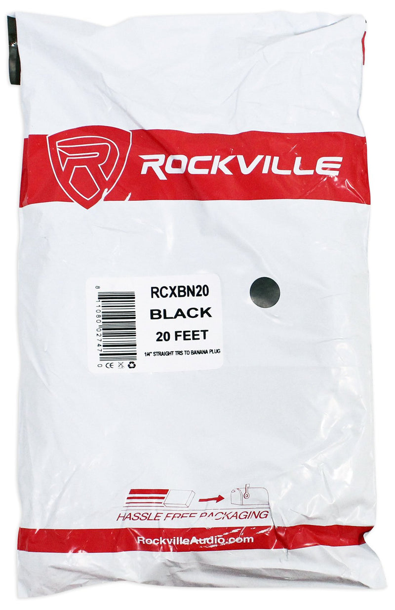 2) Rockville RCXBN20 20 Ft 1/4" to Banana Speaker Cables, 16 Gauge, 100% Copper!