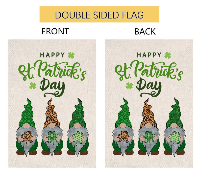 St. Patricks Day Gnomes Garden Flag Vertical Double Sided Burlap Yard Spring Shamrock Outdoor Decor 12.5 x 18 Inches 12.5x18 green