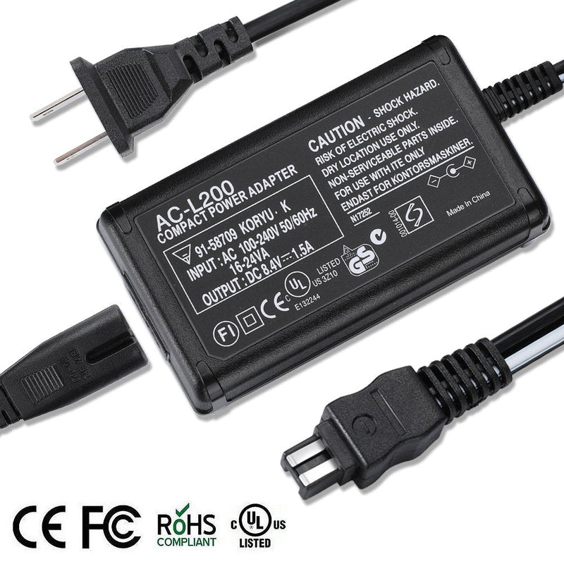 AC-L200 AC Power Adapter Charger Compatible Sony Handycam Camcorder DCR-SX40 DCR-SX41 DCR-SX44 DCR-SX45 SX60 SX63 SX65 SX83 SX85 DCR-CX190 HDR-CX210 HDR-CX220 CX330 CX380 CX390 CX625 CX230 CX675