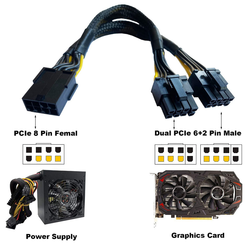 [AUSTRALIA] - Amangny GPU VGA PCI-e 8 Pin Female to Dual 8(6+2) Pin Male PCI Express Adapter Braided Sleeved Splitter Power Cable 9 inch (6 Pack) 6 Pack 