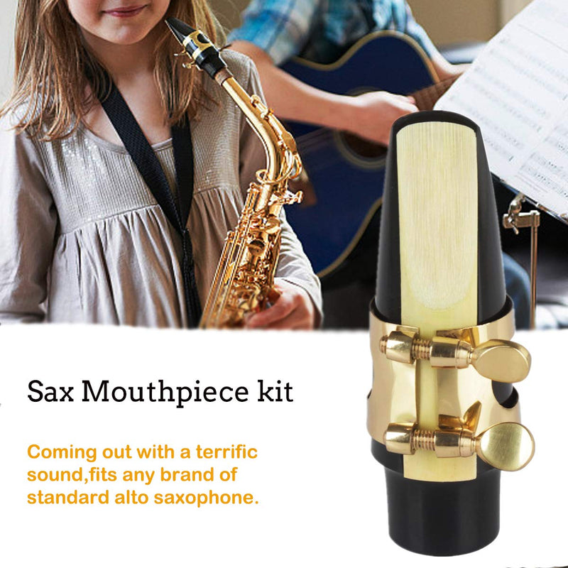 Alto Saxophone Mouthpiece Kit, Saxophone Mouthpiece with Metal Ligature, Saxophone 2.5 Reeds, Cushions and Plastic Cap Black