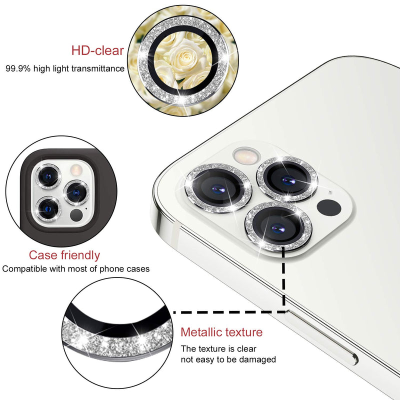 Hoerrye For Iphone 12 Pro Max Camera Lens Protector Bling, Metal Full Cover + Tempered Glass Circle Screen Protection For Iphone 6.7'' Accessories-Diamond Diamonds