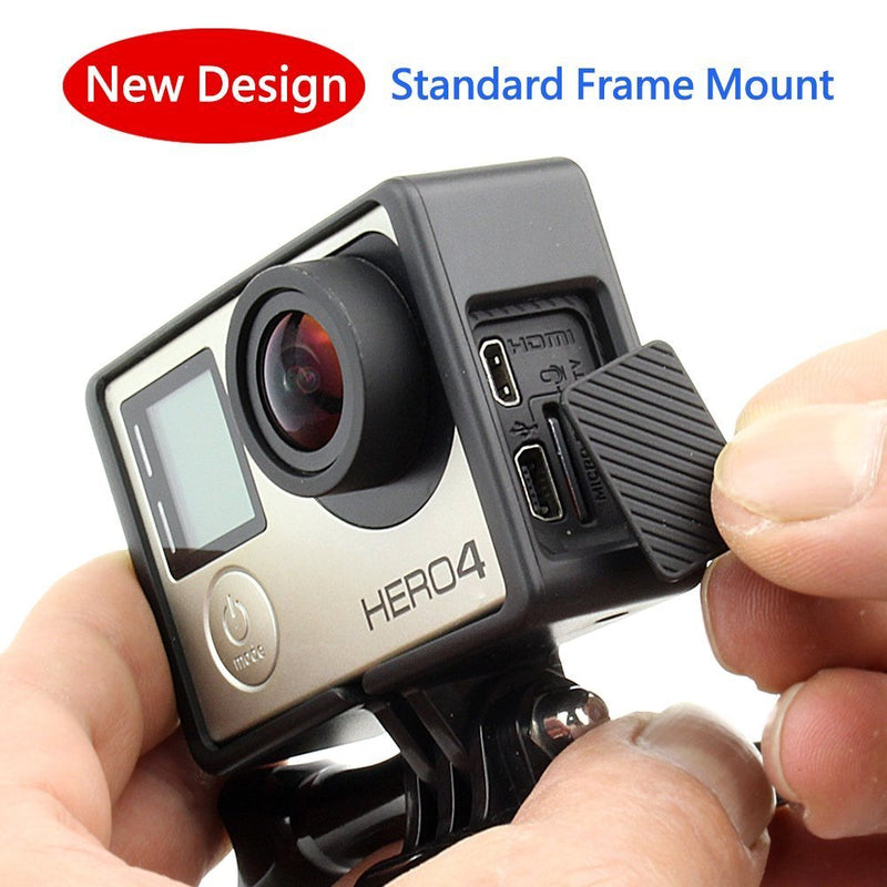 SOONSUN Frame Mount Housing Case with Basic Buckle and Long Thumb Bolt Screw for GoPro Hero 3 3+ 4 Camera and All Slots Fully Accessible-Black