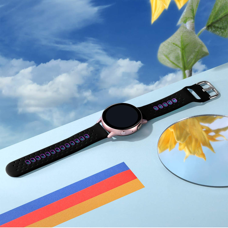 Getino Compatible with Samsung Galaxy Watch Active 2 40mm 44mm Band/Galaxy Watch 3 41mm Band/Active/Galaxy Watch 42mm Band, 20mm Silicon Replacement Band for Men Women, Small Black/Plum