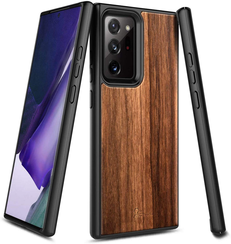 E-Began Case for Samsung Galaxy Note 20 Ultra/Note 20 Ultra 5G, Real Natural Walnut Wood [Every Piece is Unique], Dual Layer Hybrid Shockproof Protective Bumper Phone Case -Wood