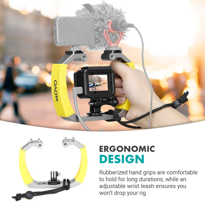 Movo GB-U70Y Underwater Diving Rig for GoPro Hero with Cold Shoe Mounts, Wrist Strap - Works with HERO3, HERO4, HERO5, HERO6, HERO7, HERO8 and DJI Osmo Action Cam - Scuba GoPro Accessory (Yellow) Standard Yellow