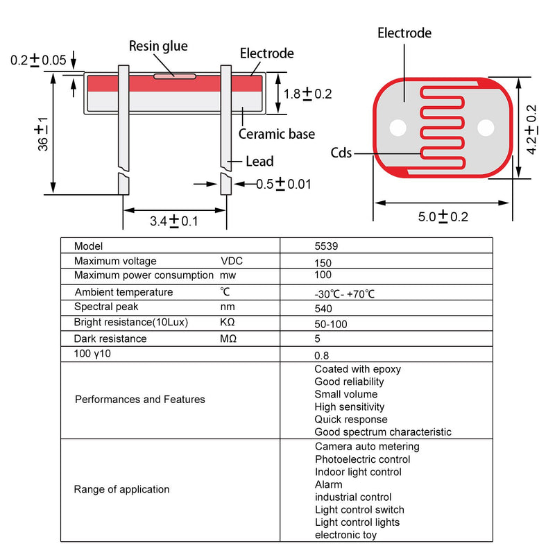 eBoot 30 Pieces Photoresistor Photo Light Sensitive Resistor Light Dependent Resistor 5 mm GM5539 5539