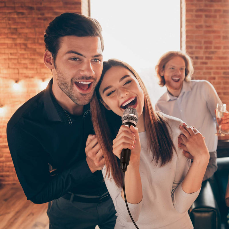 Moukey Dynamic Microphone, Karaoke Microphone with 13 ft Cable, Metal Handheld Cardioid Wired Mic, Microphone for Singing/Stage/Christmas Party, Compatible w/Karaoke Machine/PA System/Amp/Mixer,Black Black