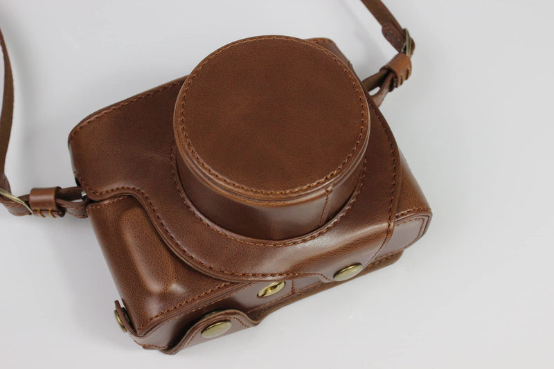 X-E4 Case, BolinUS Handmade PU Leather Fullbody Camera Case Bag Cover for Fujifilm Fuji X-E4 XE4 XF 27mm Lens F2.8 Bottom Opening Version + Neck Strap + Mini Storage Bag (Coffee) Coffee