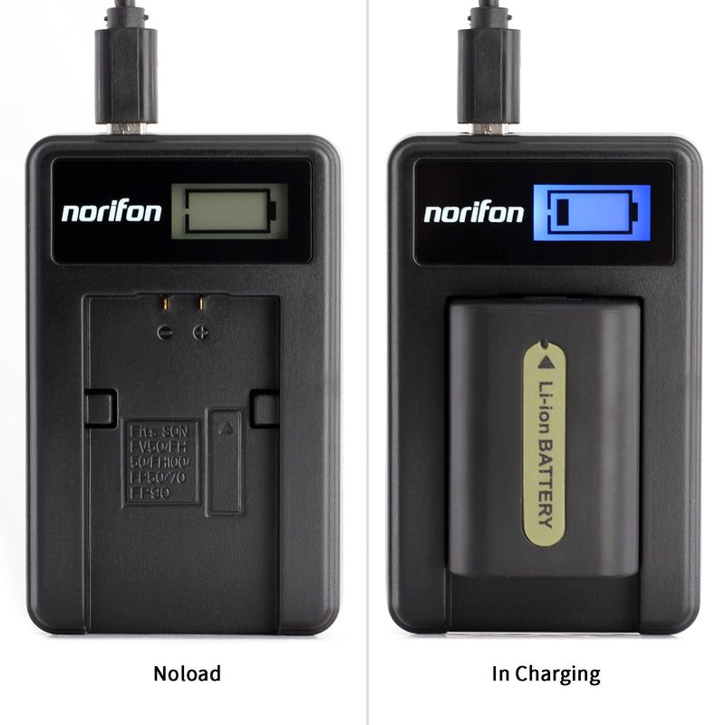 Norifon NP-FH50 LCD USB Charger Sony DCR-DVD108 DCR-DVD610 DCR-DVD105 DCR-HC21 DCR-HC52 HC38 DCR-SR45 DCR-SR47 DCR-SX85 DCR-SX45 DCR-SX44 HDR-SR11 HDR-SR12 HDR-XR160 Camera More, Black (NP-FH50-L)