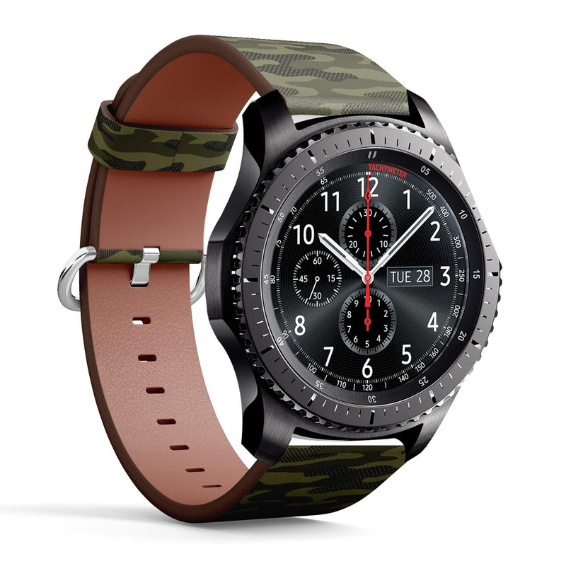 Compatible with Samsung Gear S3 Frontier/Classic - Leather Watch Wrist Band Strap Bracelet with Quick-Release Pins (Jungle Camouflage)