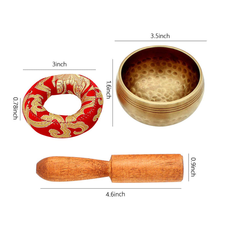 Tibetan Singing Bowls Set Mindfulness Prayer Bells with Cushion Mallet Wooden Strike Sounds Bell For Yoga Zen Meditation and Chakra Healing Perfect Spiritual Gifts From Nepal (3.5",1.0 Minimalist)