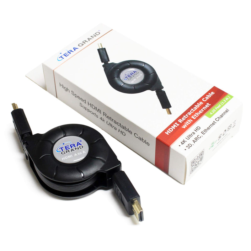 [AUSTRALIA] - Tera Grand Premium High Speed HDMI Retractable Cable, 4.25 feet - Supports 4K UHD Ultra HD Ethernet 1.4 Blu ray Playstation Xbox 4.25 Feet HDMI to HDMI 