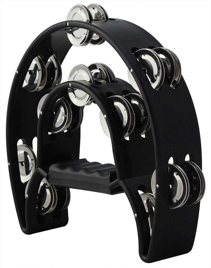 YMC TAM20-BLACK Double Row Tambourine - Metal Jingles Hand Held Percussion Ergonomic Handle