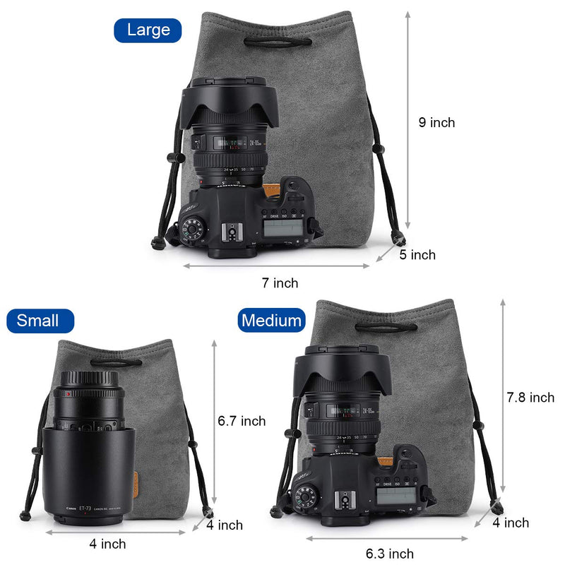 [AUSTRALIA] - S-ZONE Soft Camera Bag DSLR Insert Handbag Drawstring Lens Case Compatible with Canon Nikon Sony Medium Grey 