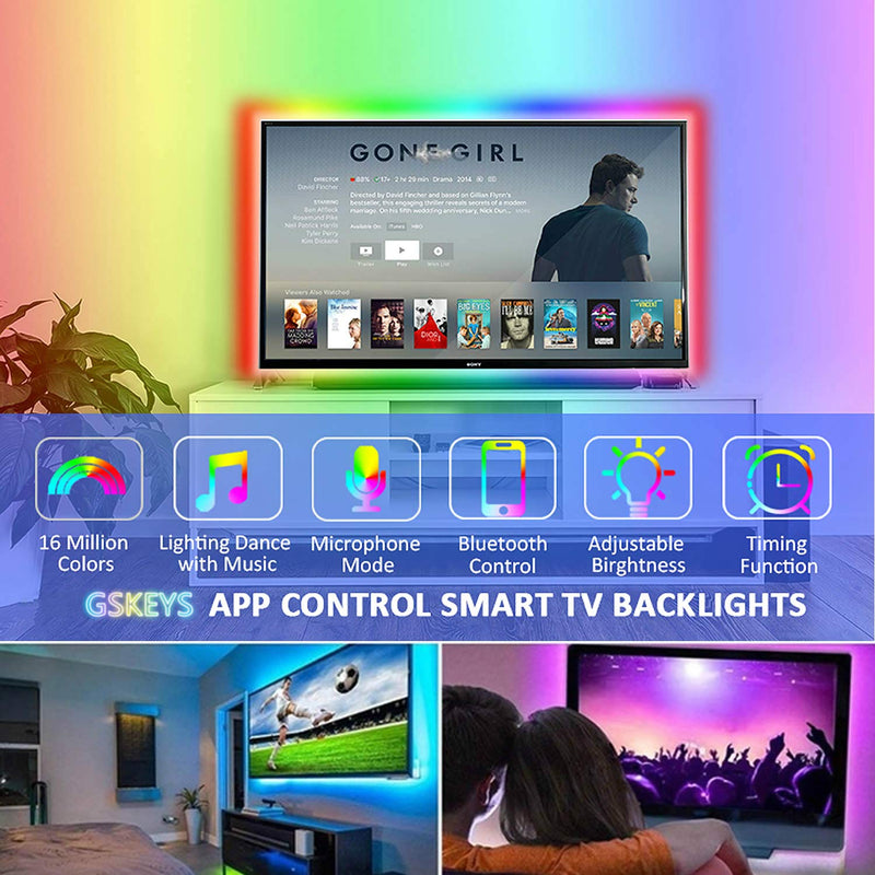 [AUSTRALIA] - Smart TV Backlights USB Light Strip Kit, Gskeys Led Light Strip TV LED USB Backlights RGB 5050 LED Strip Lights with Bluetooth APP Control For 60 to 80 Inch TV Monitor PC Laptop TV Music Sync Changing 