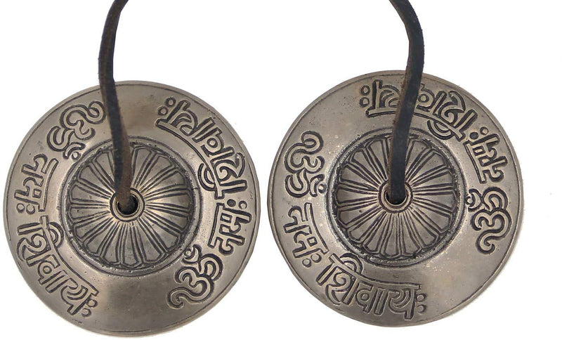 DharmaObjects Tibetan Premium Large Quality"Om Namah Shivaya" Tingsha Cymbals 3" With Pouch Om Lotus