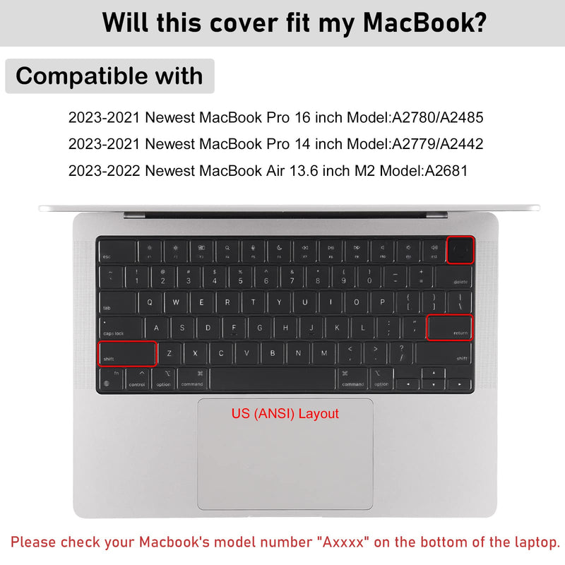 EooCoo Premium Keyboard Cover Skin Ultra Thin for 2023 MacBook Air 15" M2 (A2941), 2022 MacBook Air 13.6" M2 (A2681), 2023-2021 MacBook Pro 14" 16" M2 M1 (A2779 A2442 A2780 A2485), US Layout, Tinted for Air 15"/ Air 13.6" / Pro14" / Pro16"