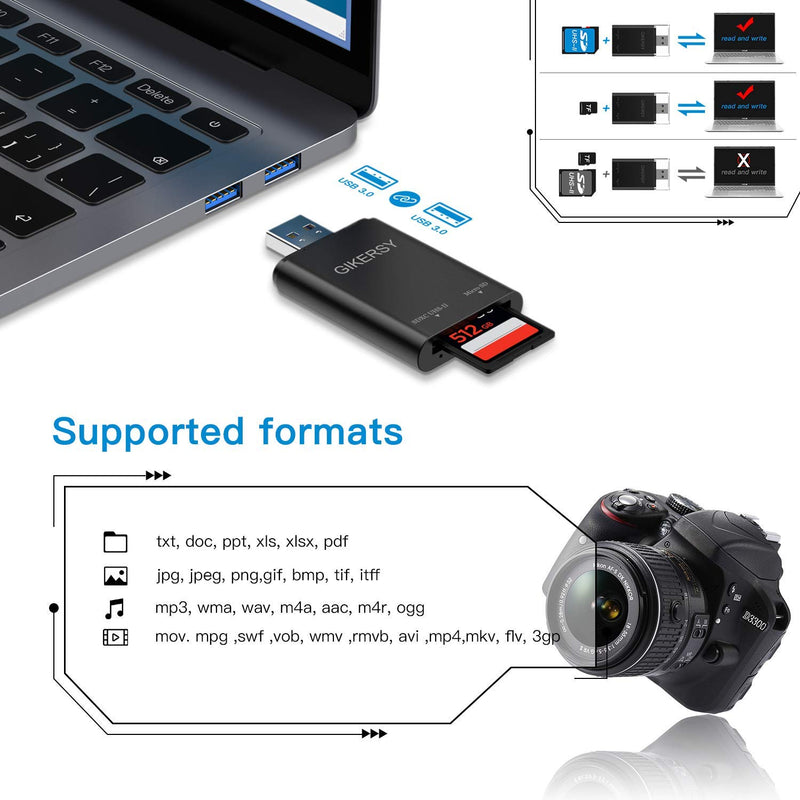 GIKERSY UHS II SD Card Reader,Dual Slot Super Speed USB 3.0 Memory Card Reader for Micro SD,Card SD 4.0/SDXC/SDHC/UHS-I/UHS-II Card Black