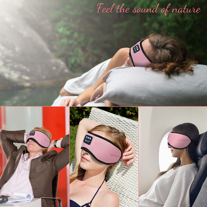 Sleep Headphone, Bluetooth Wireless White Noise Sleeping Eye Mask,3D Breathable Sleep Mask with Timer for Sleeping Travel Relaxation, Meditation, Cool Gadgets for Women Man (Pink) Pink