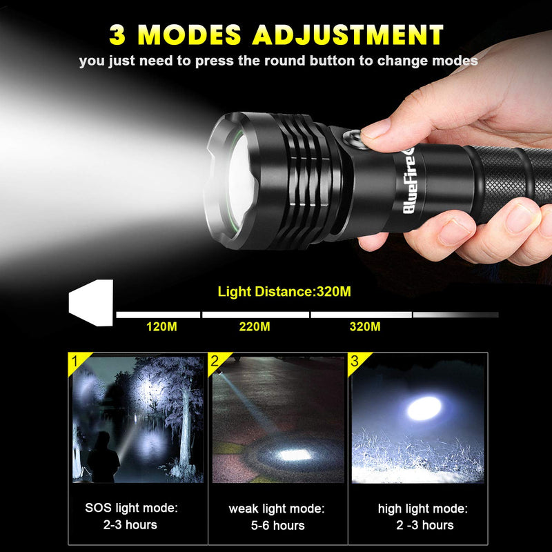 BlueFire Professional 2000LM CREE XHP-50 Scuba Diving Flashlight Submarine Light 150M Underwater Diving Torch Light with Rechargeable Batteries and Charger