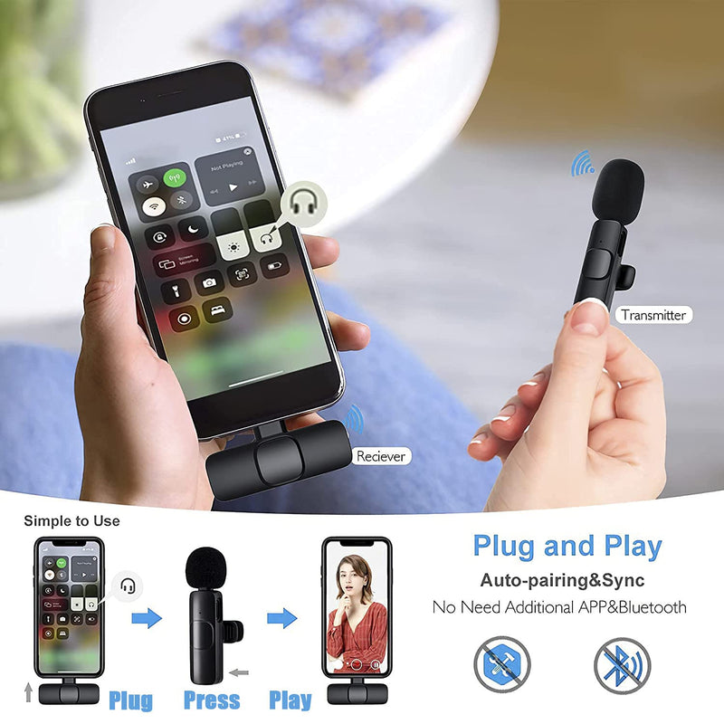 Wireless Lavalier Microphone Mini Microphone Plug-Play iphone Lapel for YouTube Facebook Live Stream for iphone ipad Recording Vlogging NO APP or Bluetooth Needed Black1