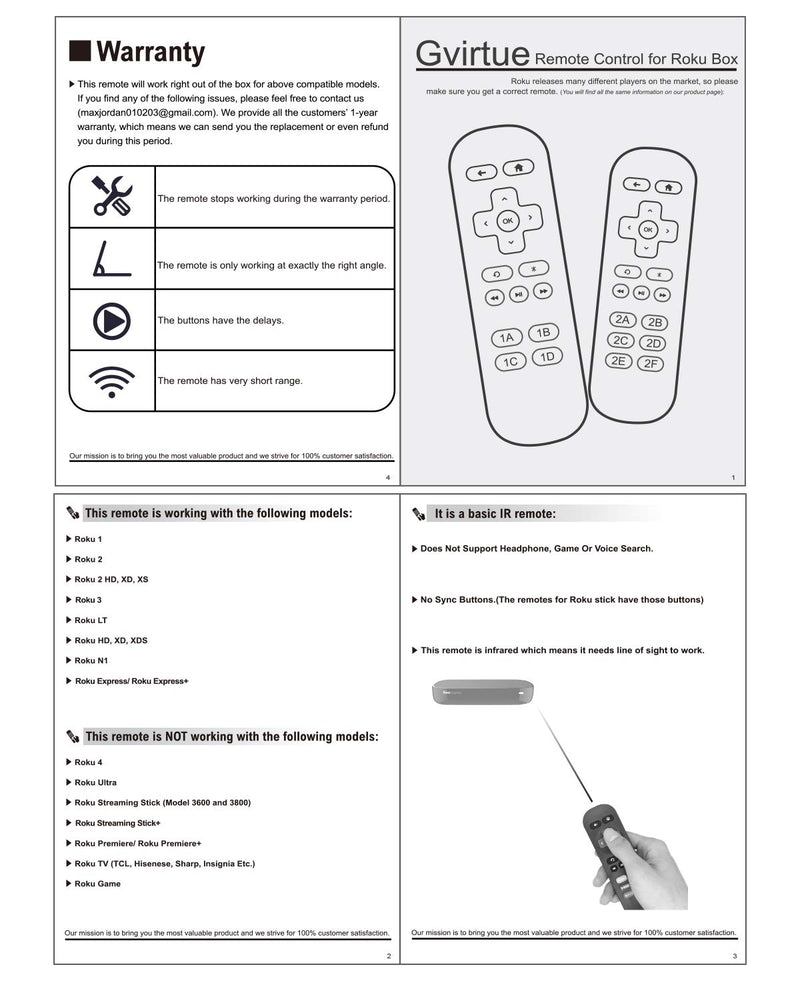 Gvirtue Replacement Remote Control for Roku Box Model: Roku 1, Roku 2(HD, XD, XS), Roku 3, Roku LT, HD, XD, XDS, Roku N1, Roku Express, Roku Express+