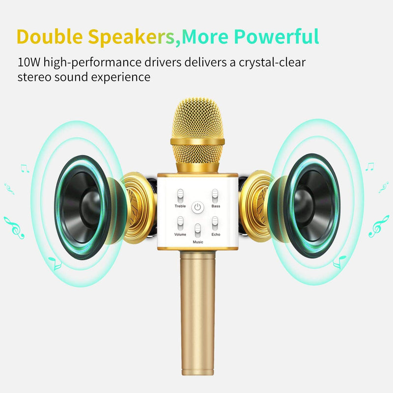 [AUSTRALIA] - TOSING Q7 Wireless Bluetooth Karaoke Microphone,10W Dual Speakers Portable Handheld Karaoke Machine Christmas Birthday Home Party for Kids/Adults iPhone/iPad/Tablet/TV/PC/Android Smartphone(Golden) 