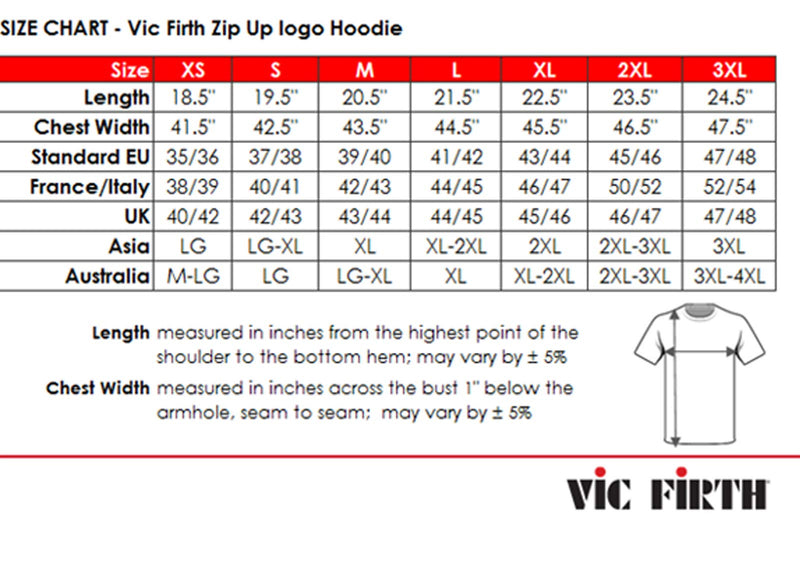 Vic Firth Logo Charcoal Grey Zip Up Hoodie XS