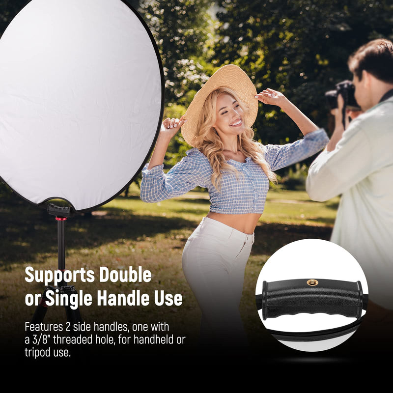 NEEWER 32"/80cm Light Reflector with Handle Grip with 3/8" Thread, 5 in 1 Collapsible Disc Light Diffuser Translucent/Silver/Gold/White/Black for Photography Lighting, Outdoor Lighting, RF-80II