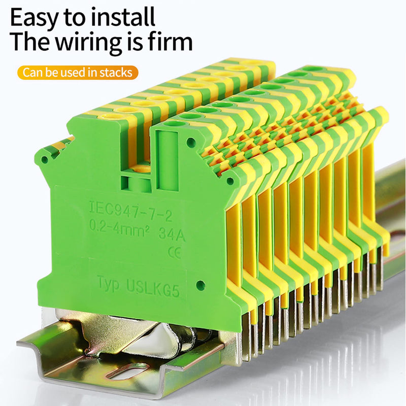 Erayco USLKG5N DIN Rail Mounted Ground Circuit Connection Terminal Block, 600V 30A, Screw Clamp (Pack of 20)